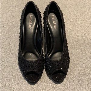 3” Sparkled Black, Open-Toe Heel